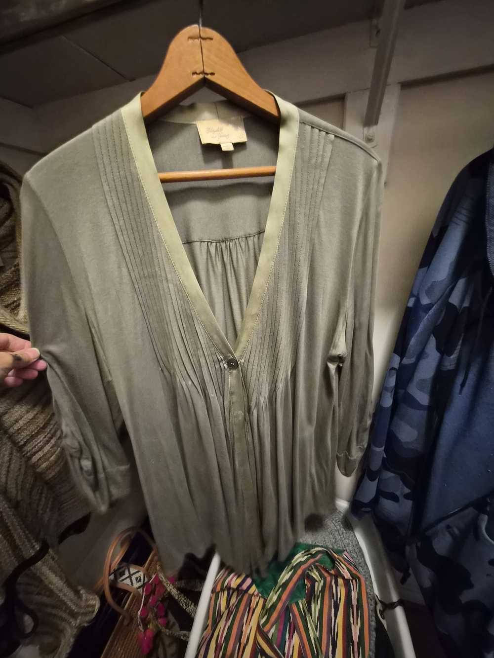 Elizabeth and James Olive Green V-Neck Pleated Tunic